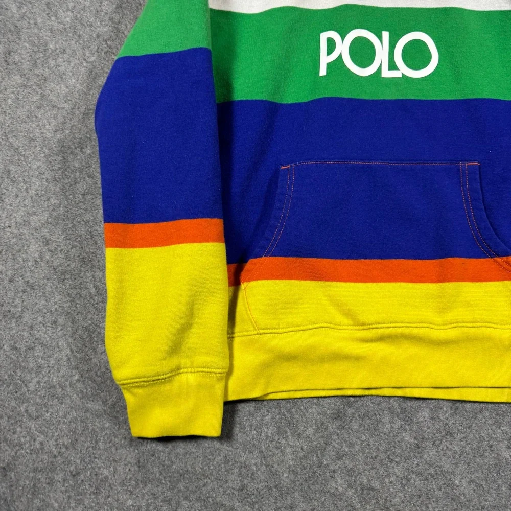 Polo Ralph Lauren Hoodie Kids XL 18-20 Multicolor Striped Logo Pullover Fleece